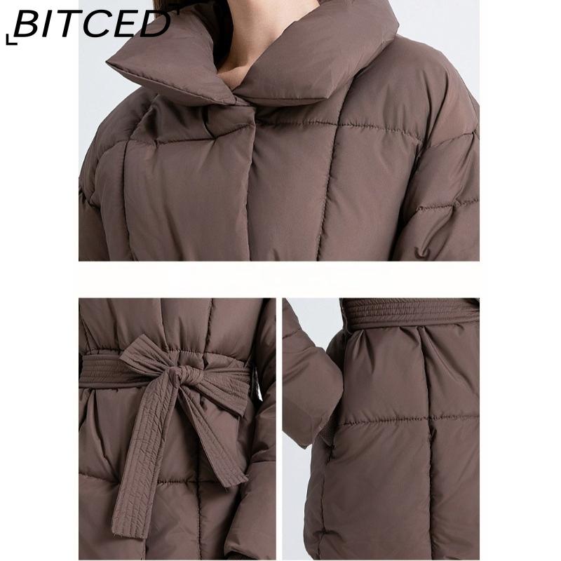 BITCED Zkrácená bavlněná bunda Zimní Volný střih Ležérní Teplá Stojáček Pásková bavlněná bunda