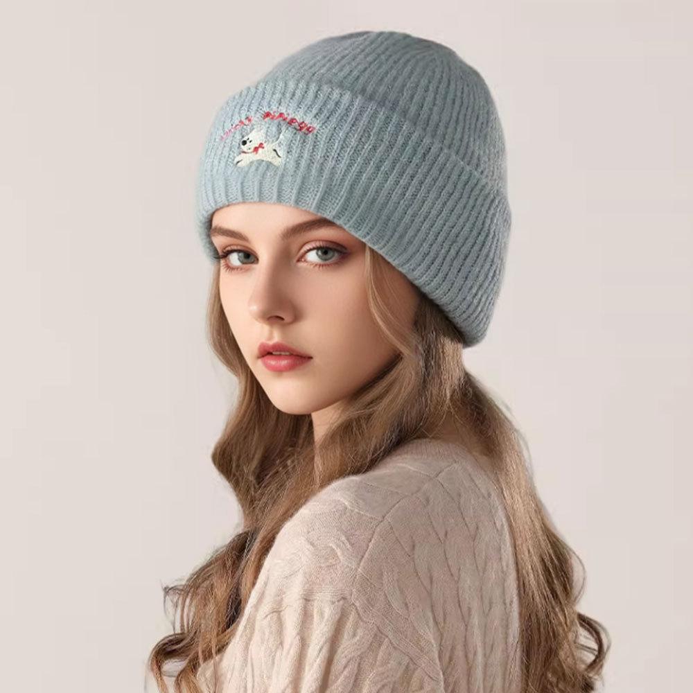 Korean Cute Puppy Embroidered Hat Autumn and Winter Warm Ear Protection Wool Hat Versatile Cold Hat New Hat