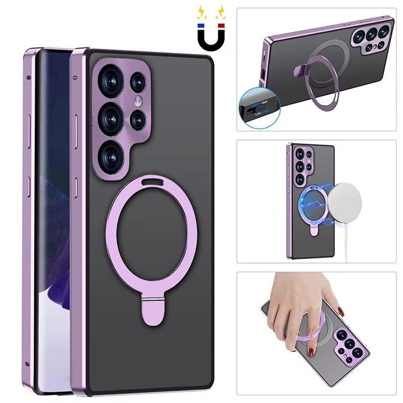 360 Full Protection Metal Magnetic Snap Lock Case for Samsung S26 S25 S24 S23 Ultra Front Glass+Frosted PC Hard Back Cover