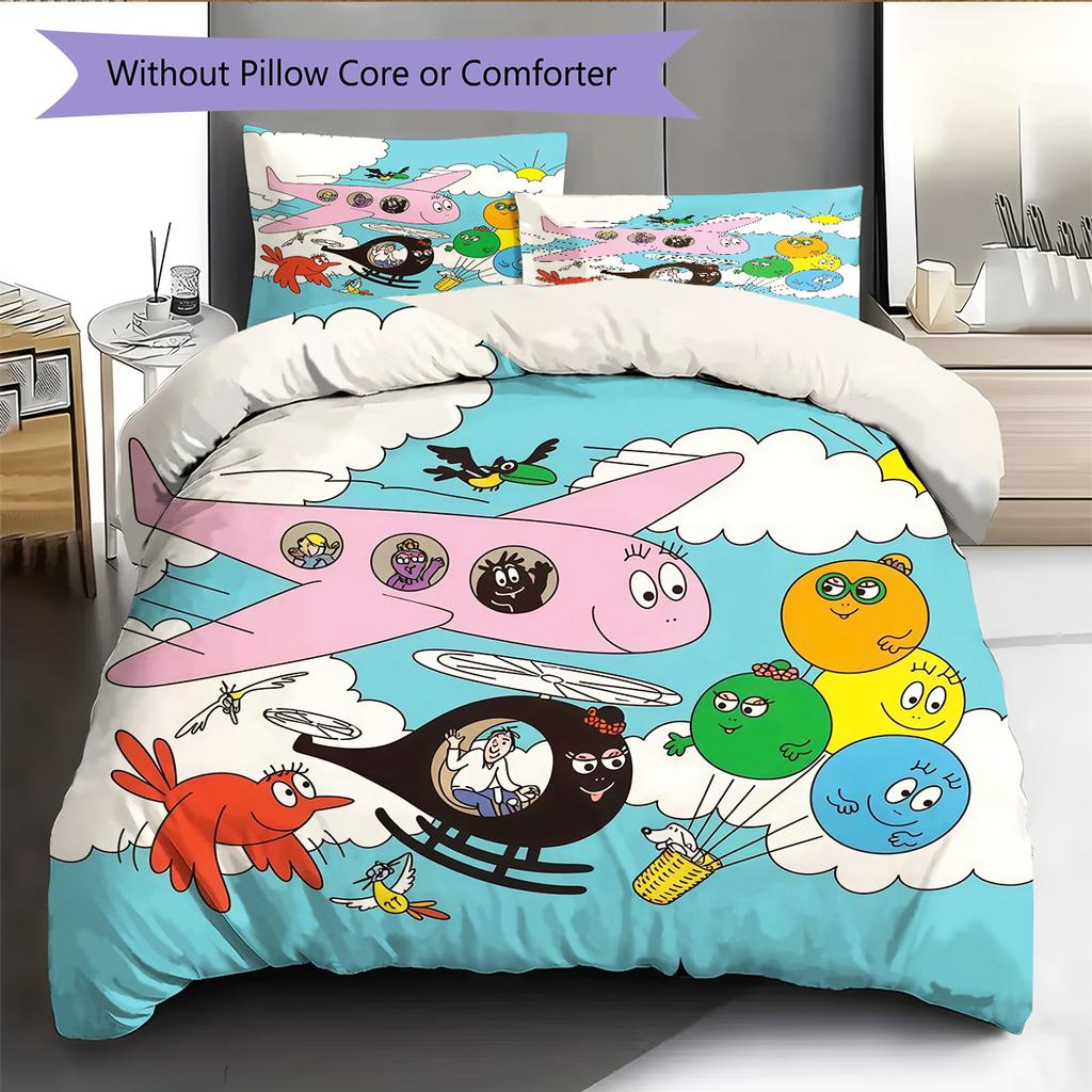 Barbapapa3 Pattern Bedding Quilt Set Home Decoration Gift (1 * Duvet Cover + 2 * Pillowcase Without Core)