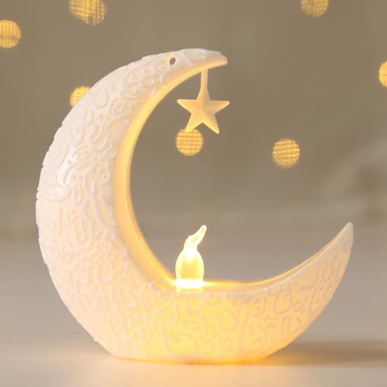 Mini Ramadan Månelys Ramadan Dekorasjon Myk Glød Batteridrevet Eid Ramadan Stearinlys Nattbordsdekor