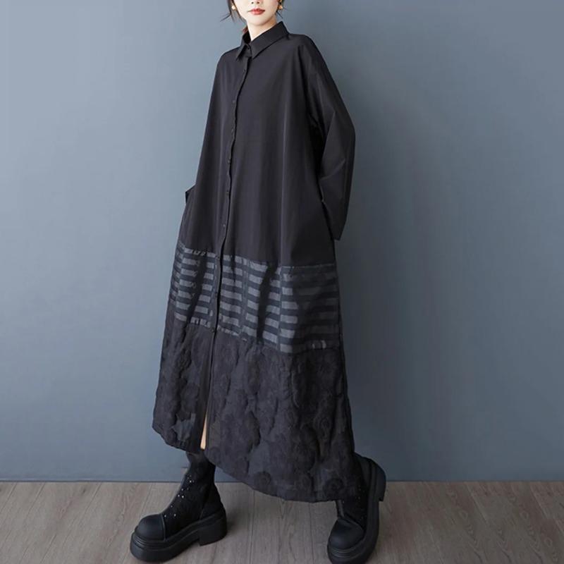 XITAO Striped Patchwork Black Dress ZY8947