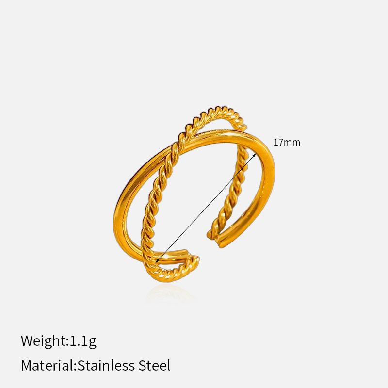 Unique Cross Twist Open Adjustable 316L Stainless Steel Ring 18K Gold Luxury Tarnish Free Titanium Steel Band Ring 1
