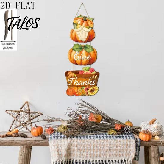 Decoração Sazonal de Madeira Pingente de Ação de Graças, Decoração Durável de Outono, Placa de Madeira Impermeável Impressa com Abóbora e Cesta de Frutas, para Casa ao Ar Livre