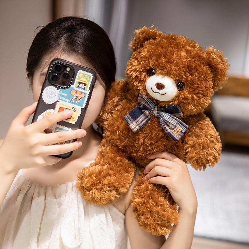 Adorable Brown And White Bow Tie Teddy Bear Plush Doll Perfect For Gifts And Promotions