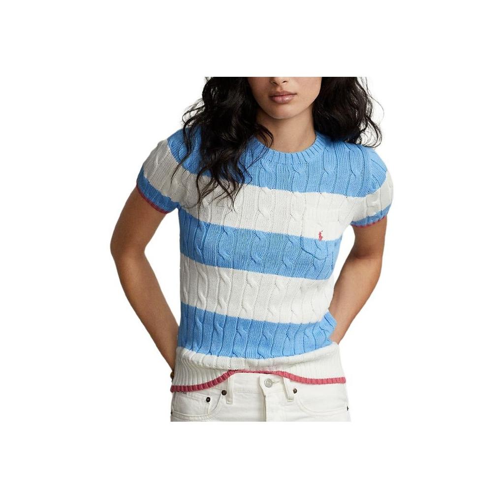 Polo Ralph Lauren Ss23 Striped Detail Crew Neck Short Sleeve Sweater Women sweater Blue WMPOSWENC020668-400