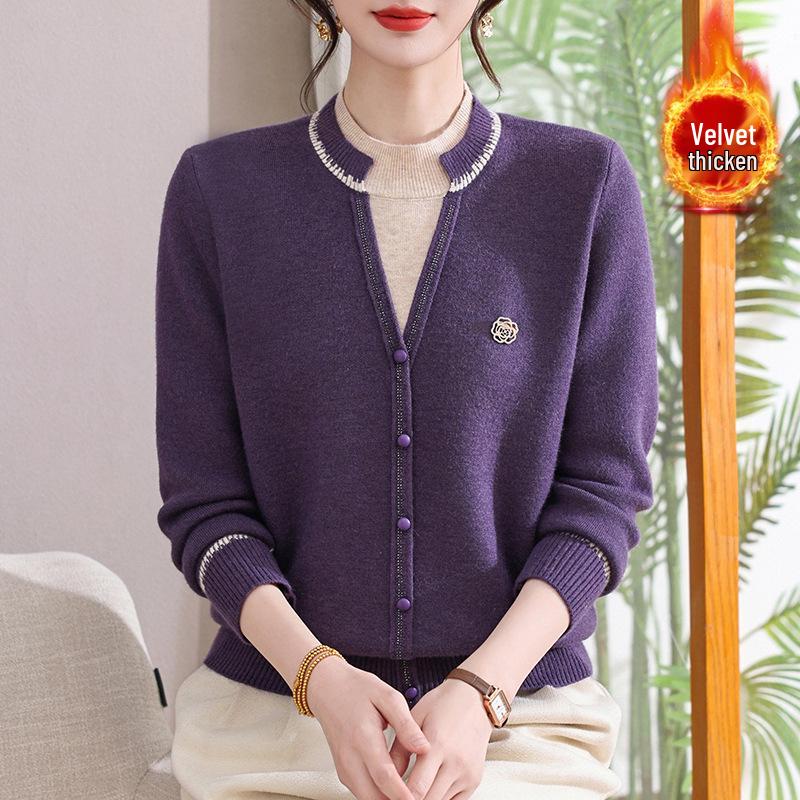 Winter Faux Two-Piece Velvet Sweater for Chinese New Year - Warm Base Layer for Middle-Aged and Elderly Women