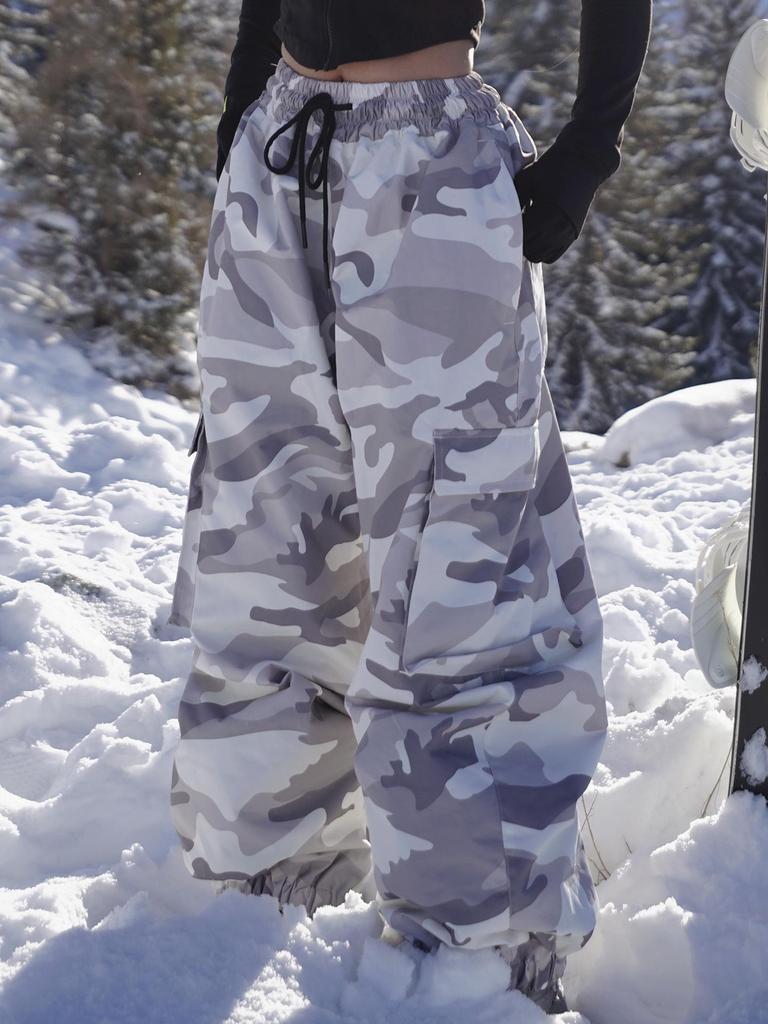 Calças de Esqui Camufladas Unissex: Equipamento de Snowboard à Prova de Vento, Impermeável, Espesso, Forrado com Fleece, Estilo Americano.