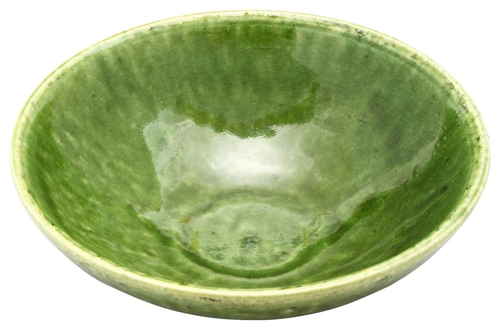 Mino ware Tanzan kiln "Vivid green" bowl, small dish, plate, flat bowl, simmered dish bowl, salad bowl, pot, Oribe 15cm green 143-0014