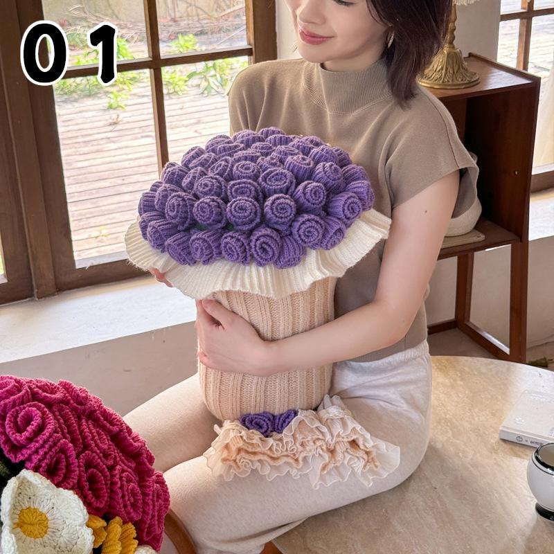 Готовый вязаный крючком букет роз, одеяло, ручная работа, вязаный букет цветов, одеяла, домашний декор, покрывало для кровати, дивана, подарок 16X50cm