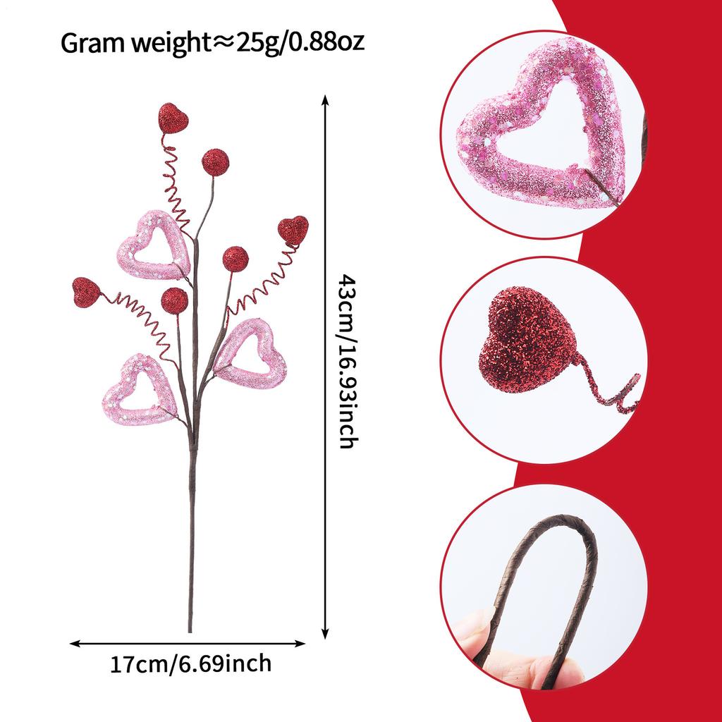 Valentine's Day Heart-Shaped Branch Decorations Artificial Berry Stems Decorative Heart-Shaped Decor For Banquet Wedding Party
