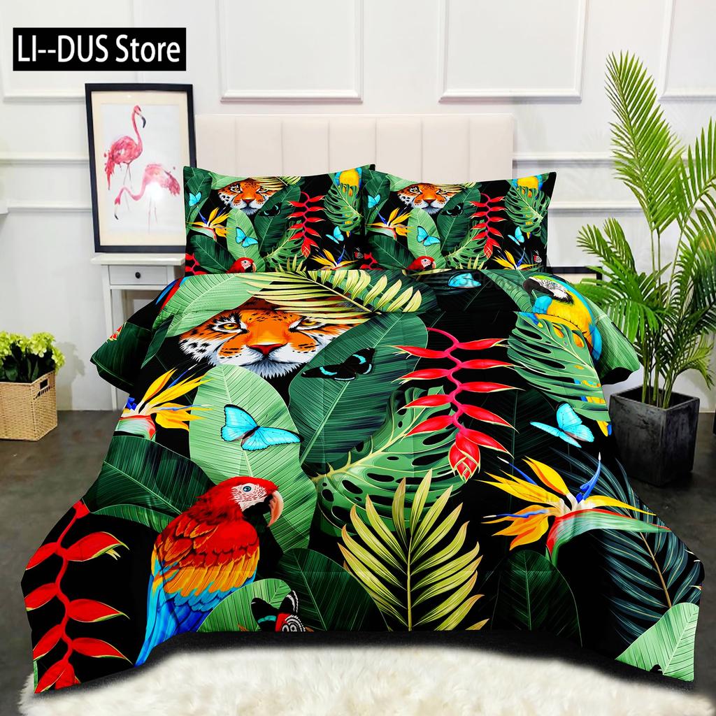 Macaws Duvet Cover Set Full Size Colorful Parrots Bedding Set 3pcs for Boys Girls Room Decor Quilt Cover with 2 Pillowcases