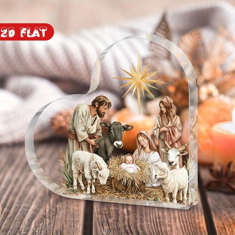 2D Flat Nativity Scene Heart Acrylic Desktop Decoration, Suitable for wall decoration, porch, room, villa, accents Home, Hallway, or Workplace - Rusti