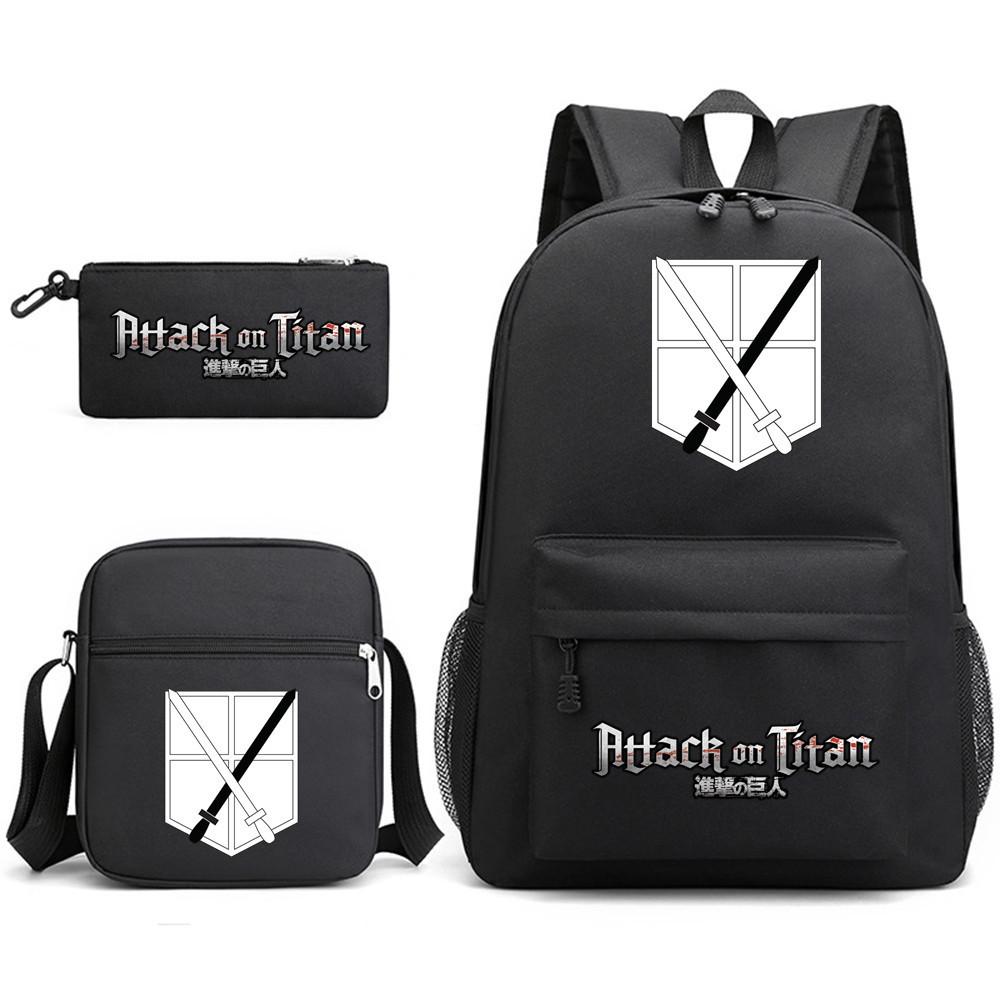 Attack Giant Attackontitan School Bag Three-Piece Printed Backpack Student Computer Canvas Bag