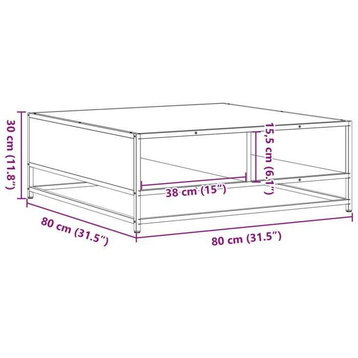 VidaXL Table basse chêne sonoma 80x80x30 cm bois d'ingénierie et métal, table d'appoint, table de salon, table latérale, 848770