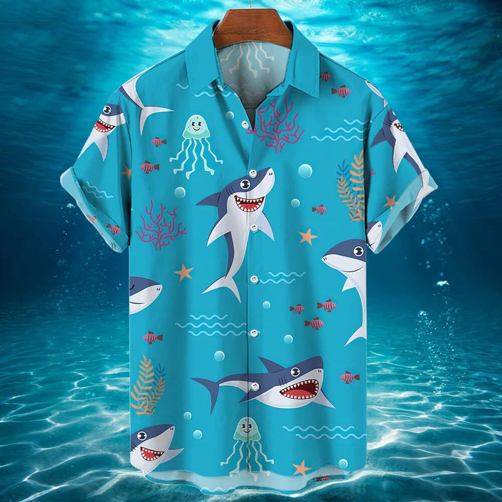 Men's Shirts For Men Funny Shark 3d Print Tops Casual Men's Clothing Summer Short Sleeved Tops Tee Loose Oversized Shirt