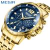 MEGIR Stainless Steel Chronograph Quartz Watches for Men's Waterproof Lumious Analogue 24-hour Sports Man Wristwatch Auto Date