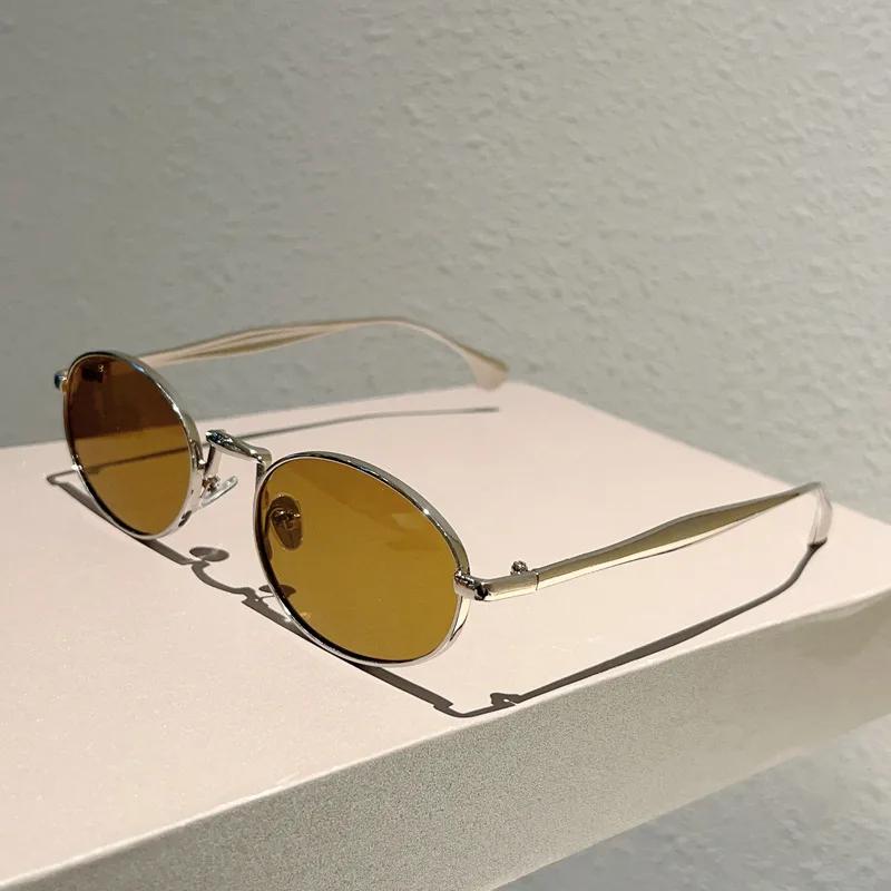 Vintage y2k Oval Sunglasses Women For Men Luxury Brand Designer Popular Punk Shades New Fashion Metal Hip Hop Eye Glasses UV400