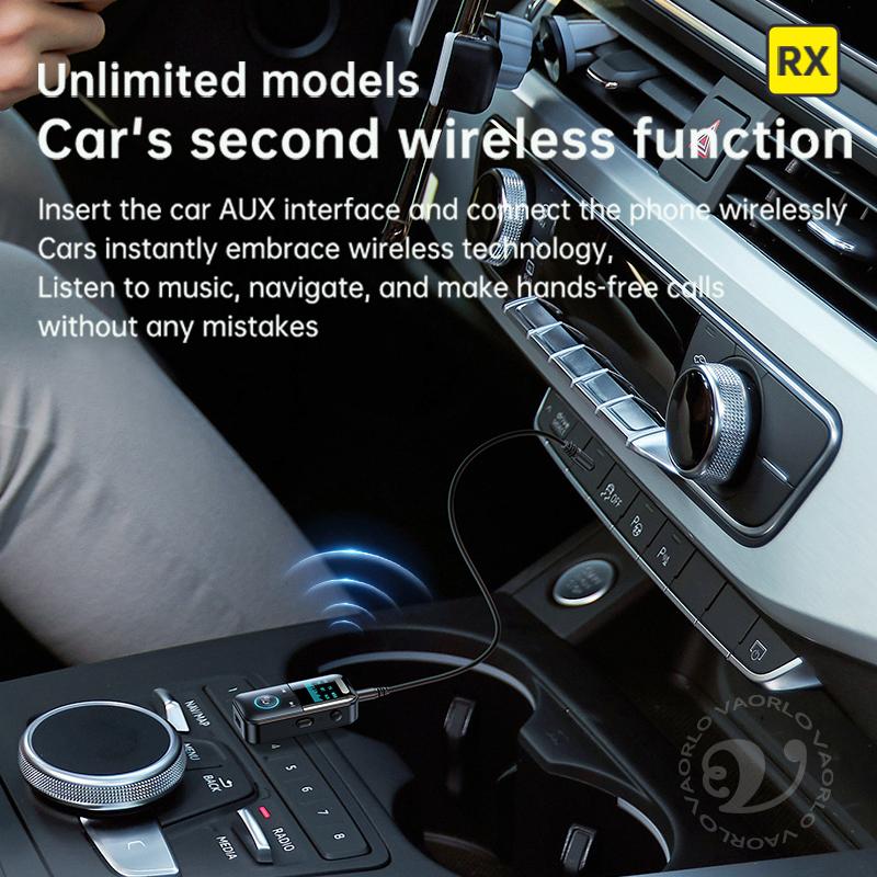 4 in 1 Bluetooth 5.4 Audio Receiver Transmitter 3.5MM AUX TF Card Stereo Music LED Display Wireless Adapter With Mic For Car TV