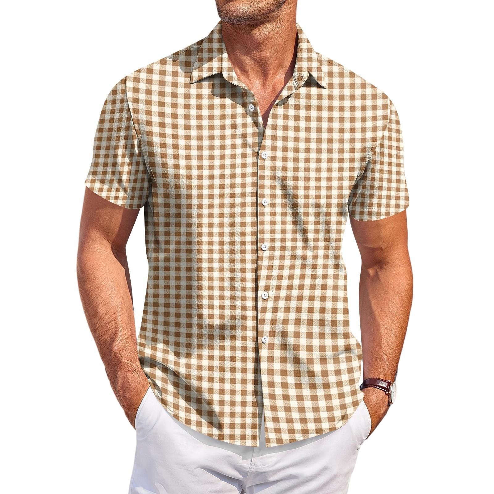 Men s Casual Short Sleeve Button Down Shirt Checkered Pattern Lightweight Breathable Fabric Relaxed Fit Summer Top XXXL