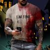 Camiseta de Halloween com mancha de sangue, manga curta, gola redonda, camiseta casual masculina, problema assustador resolvido, camiseta I'm Fine para festa de Halloween