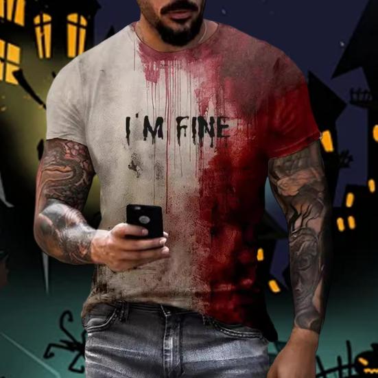 Halloween tričko se skvrnami od krve krátký rukáv s výstřihem Pánské ležérní top strašidelný problém vyřešen Jsem v pohodě Tričko na halloweenskou párty