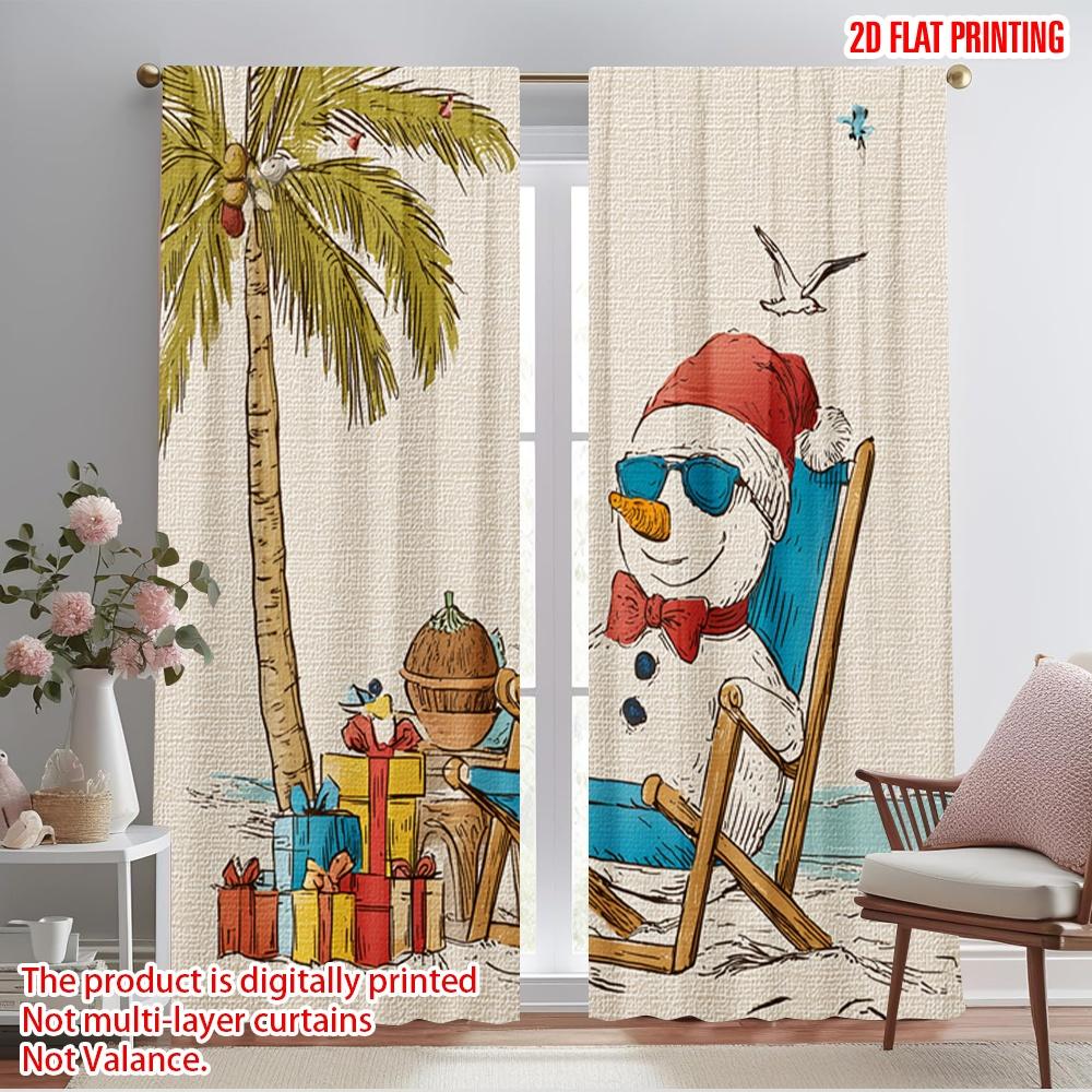 

2pcs,2D plane printing Popular Curtain Panels Beach Chair Snowman Polyester (without rod) Art Deco Festive Perfect for Bedroom & 52.50×116.00 CM 2pcs