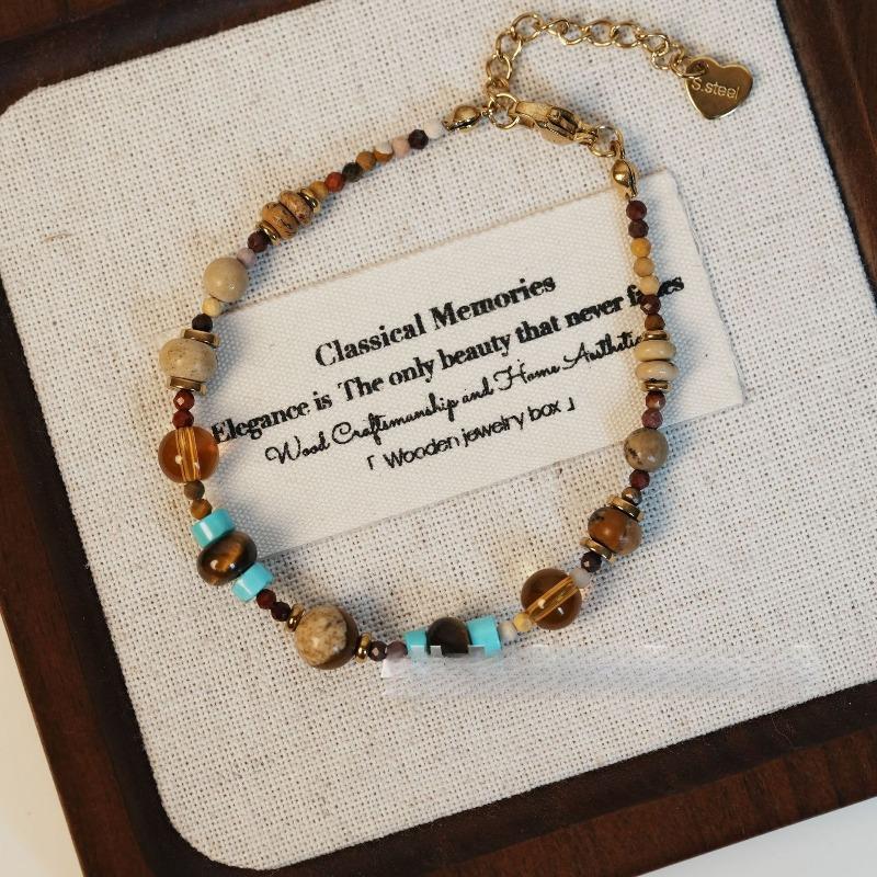 Retro natural stone glass beaded bracelet French retro high-end temperament bracelet niche fashion versatile jewelry