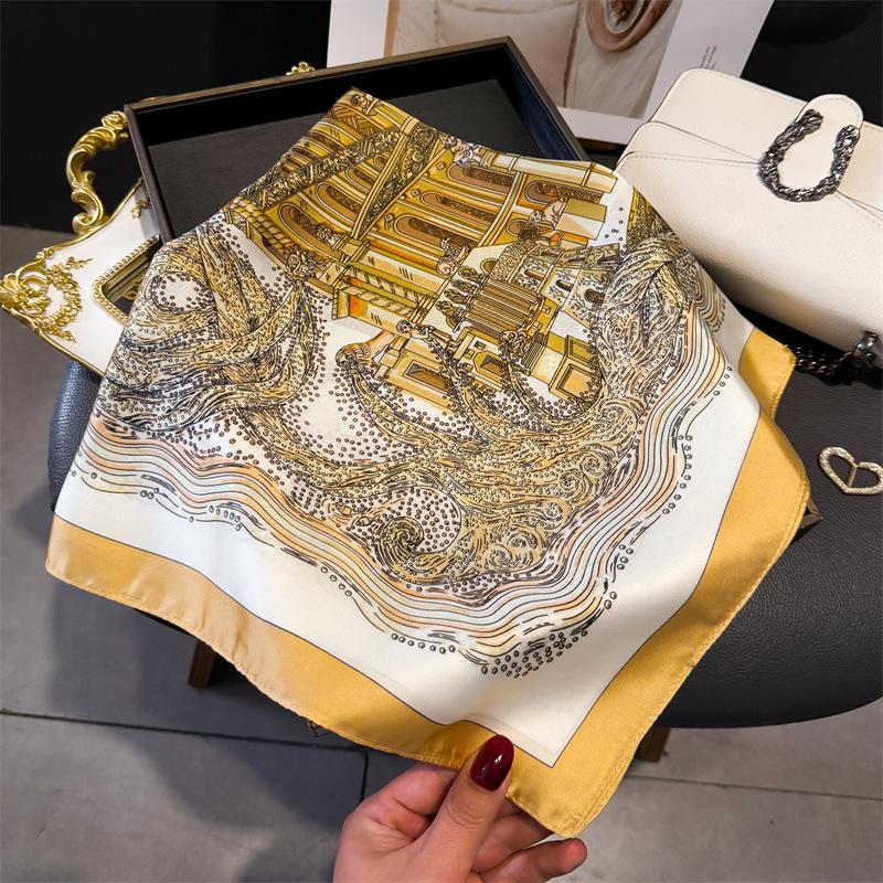 French light luxury chain small square scarf simulation silk printing silk scarf headscarf women's spring and summer scarf temperament scarf scarf new