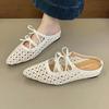 Fashion 2025 Pointed Toe Women Slippers Mid Heels Shoes Fashion Weave Bow Sandals Designer Retro Pumps New Trends Dress Zapatillas Mujer