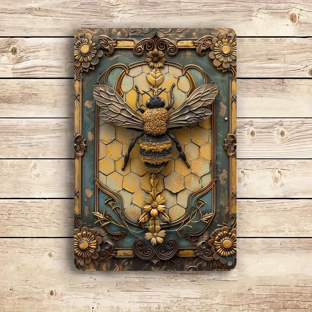 1pcs Vintage Metal Tin Sign Bee Aluminum Metal Tin Sign Wall Decor Sign Garage Home Bar Vintage Metal Decoration