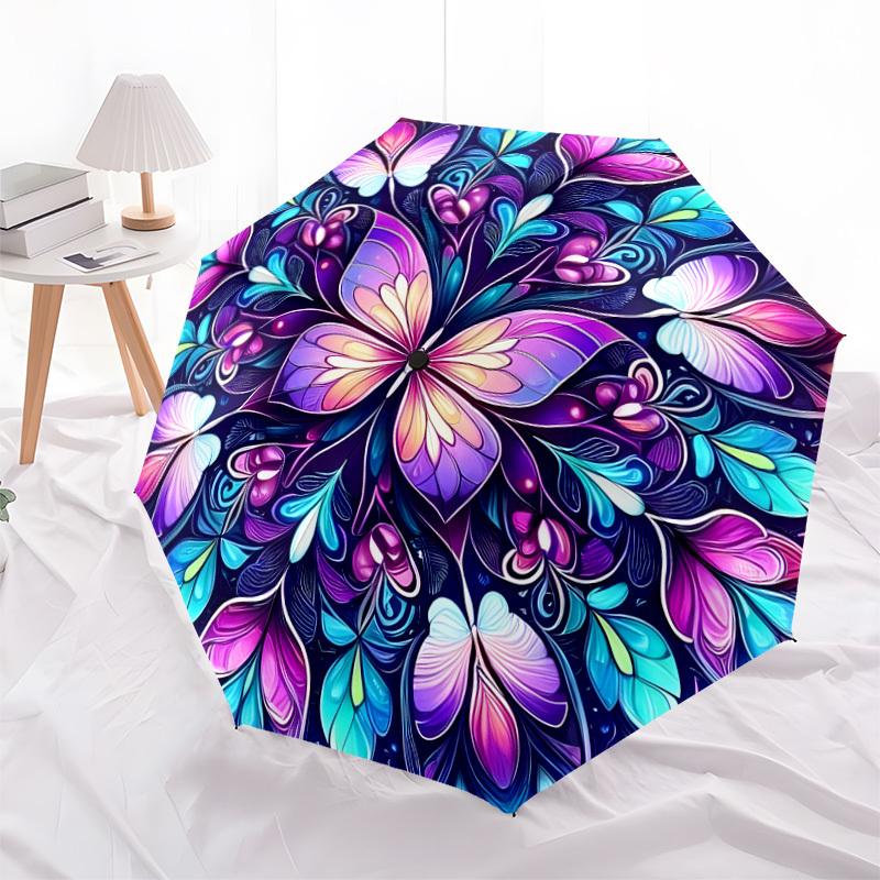 1pc Colorful Butterfly Mandala Pattern Umbrella with Plastic Handle,Suitable for All Seasons Home Travel Outdoor UmbrellaDD1145
