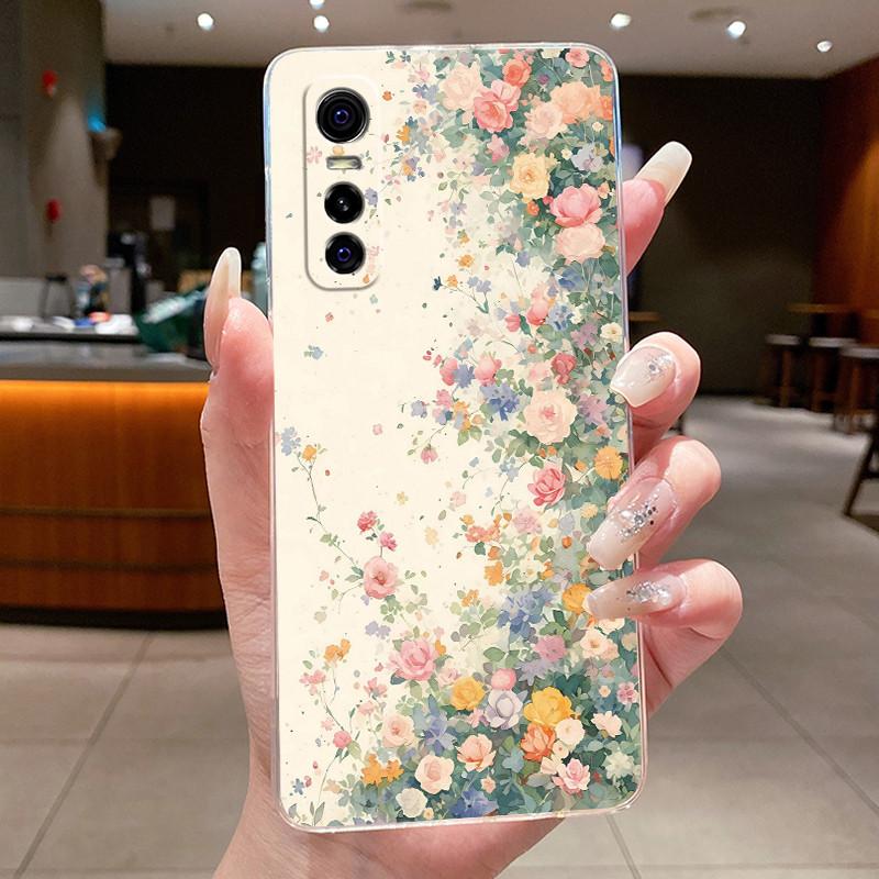 For Vivo Y73S Case Popular Flower Butterfly Phone Case Clear Soft TPU Silicone Back Cover For VivoY73S Y73 S Casing Bumper Shell