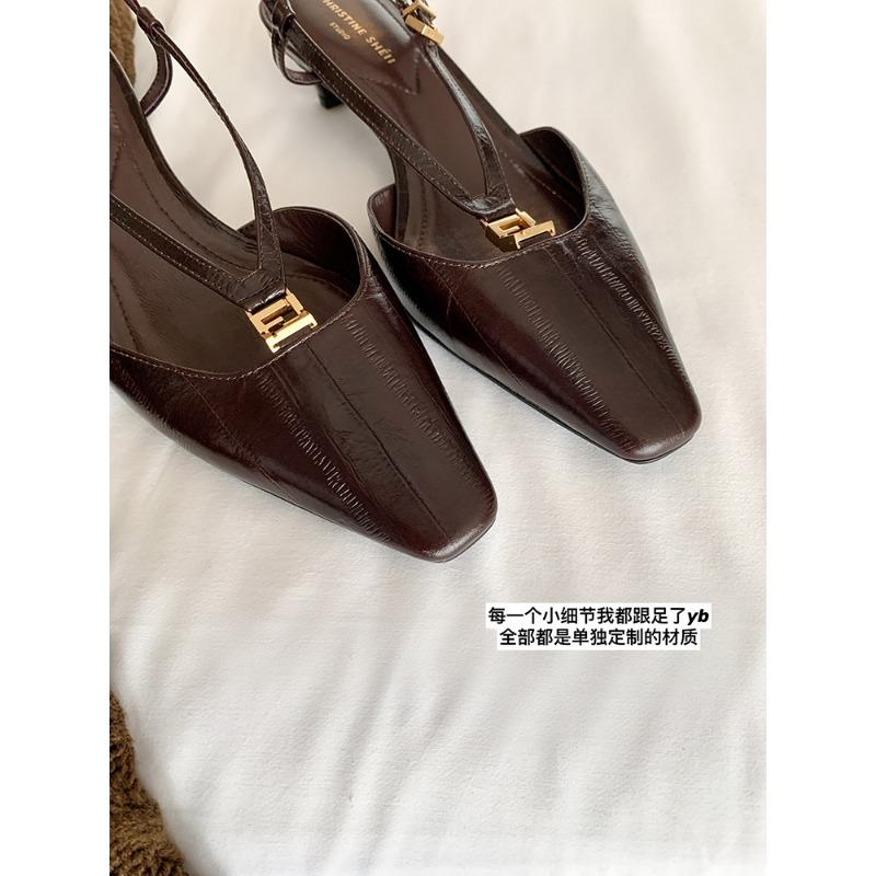 

Sheepskin version square head small gold buckle eel pattern kitten and bag head empty single shoes women s high-heeled sandals 40