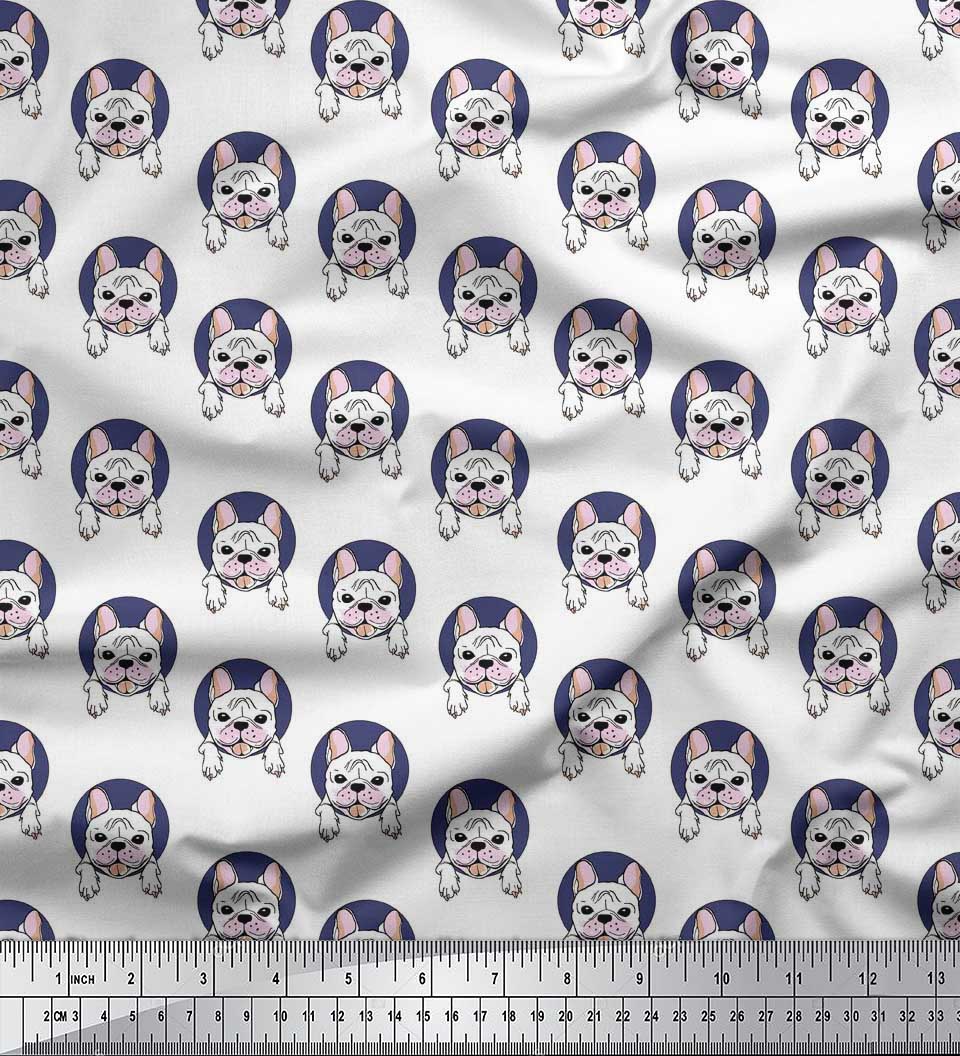 

Тканина для рукоділля Soimoi Japan Crepe Satin Circle & French Bull Dog Printed на метри 42 дюйми 42 Inch Wide - Poly Crepe білий