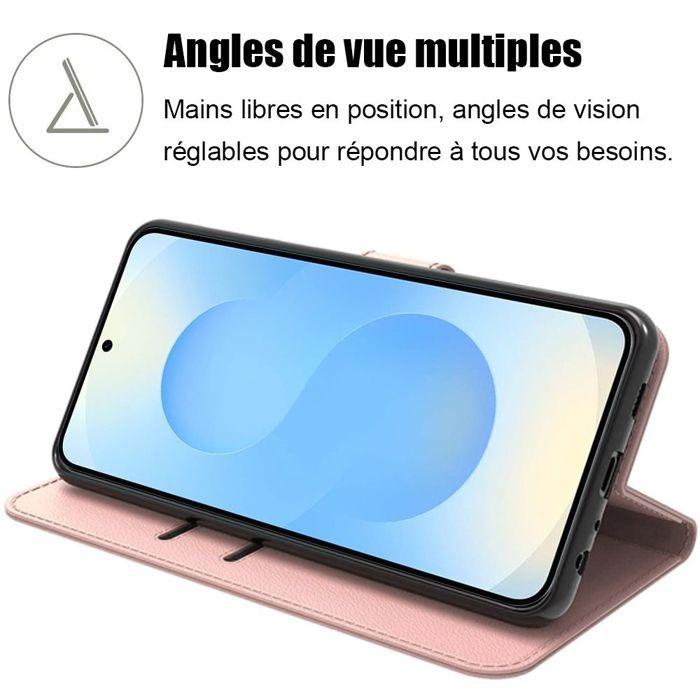 Schutzhülle - BOOLING - für Samsung Galaxy S25 - Synthetisches Leder Rosa - 2 Gehärtete Gläser - Stoßfest
