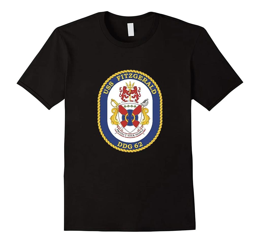 USS Fitzgerald DDG 62 Guided Missile Destroyer Crest Printed TShirt 100 Cotton ONeck Short Sleeve Summer Casual Mens Tshirt