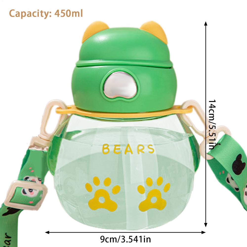 450ml Cute Water Straw Cup Sippy Kids Cartoon Leakproof Water Bottles Bear Outdoor Portable Drink Bottle Children's Cups