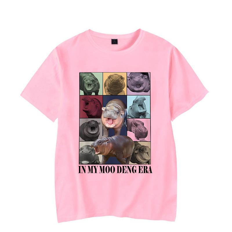 Ladies' Loose Casual Fun Moo Deng Bouncing Pig Print Pure Cotton Short Sleeved Top T-Shirts Women’s