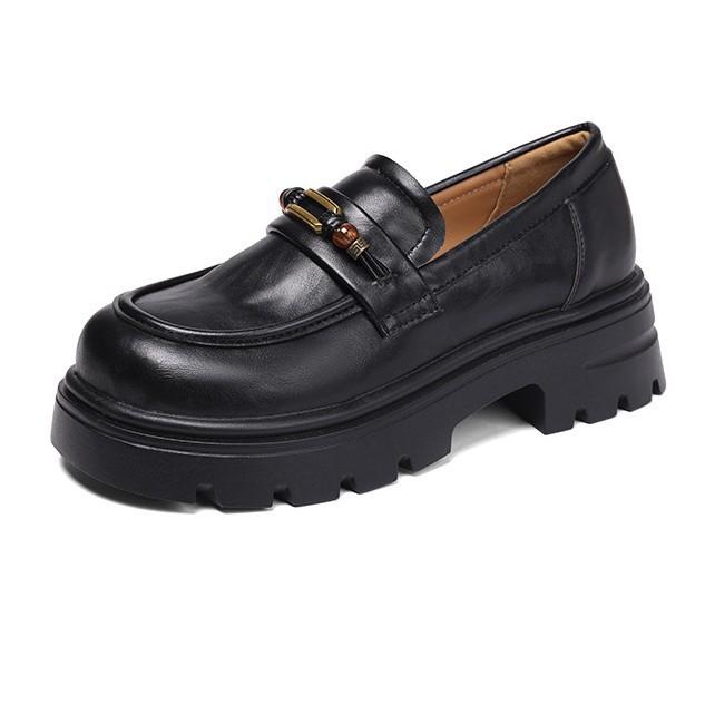 Cowhide Version~ Loafers Women's Autumn New Fashionable Small Man Platform Commuting British Style Small Leather Shoes Comfortable Single Shoes