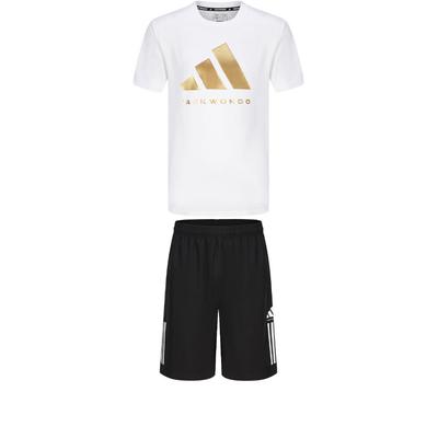 T-shirt à manches courtes à col rond Taekwondo Simple Mode Short à lacets Costume de sport décontracté Costume pour hommes ADICLTS24TKP-WG+S21ATMSH1T-BW