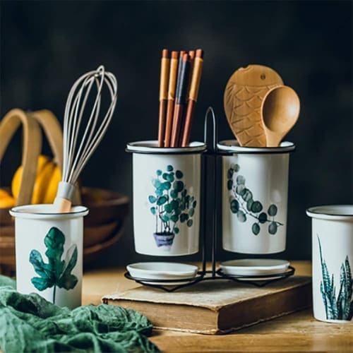 Chopstick Holder, Chopstick Rack, Drain Rack, Kitchen Dish Storage, Drainage Hole, Ceramic, Creative, Fashionable, Plant-Shaped, Cute, Home Kitchen Di