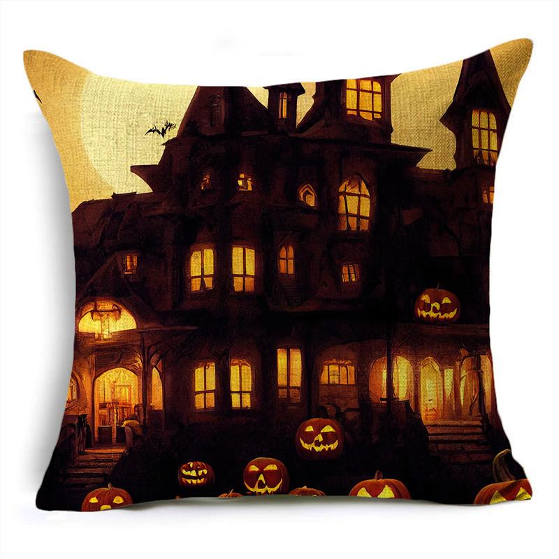 Fashion Halloween Scary Night Moon Pumpkin Lantern Linen Throw Pillowcase Decorative Cushion Cover For Sofa Living Room Party