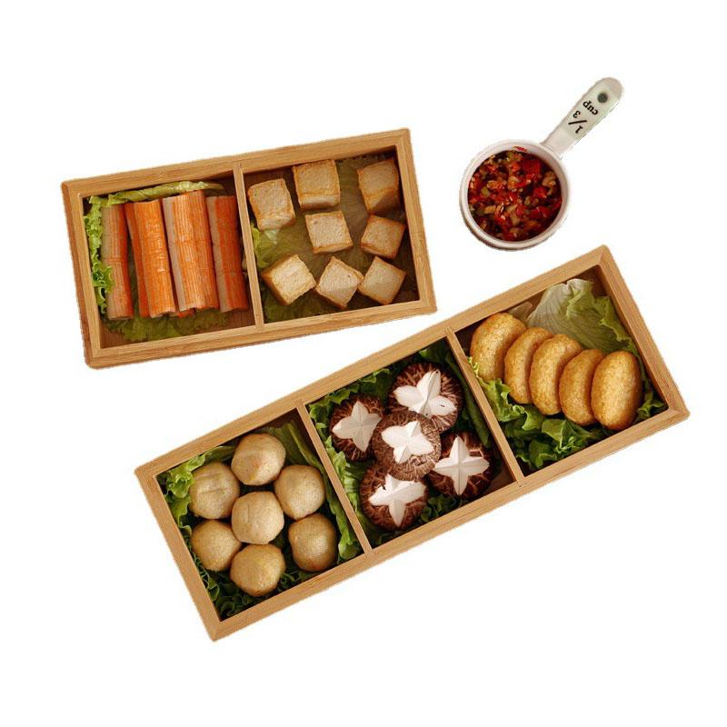 Divided Wooden Tray Multi Compartments Serving Tray for Hot Pot Restaurants Sushi Plate