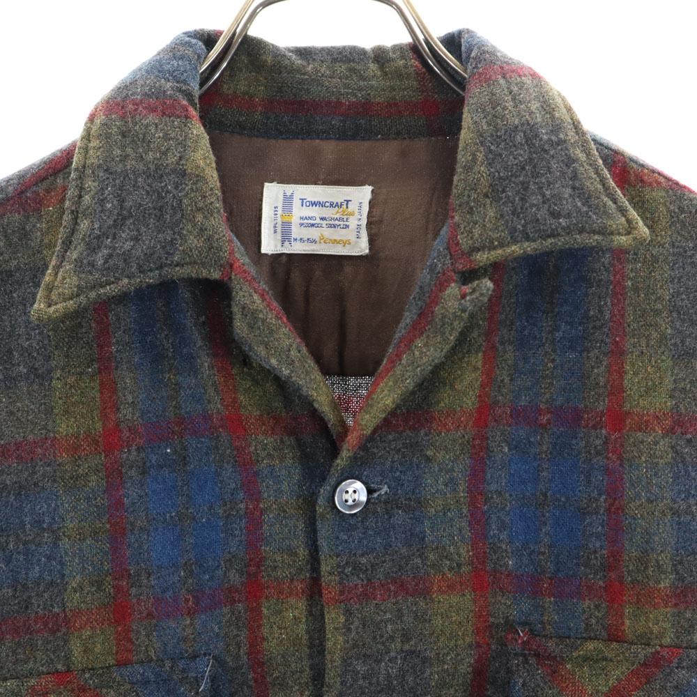 TOWNCRAFT 60s Made in Japan Wool Blend Flannel Vintage Check Pattern Long sleeve Open collar shirt Men's Used