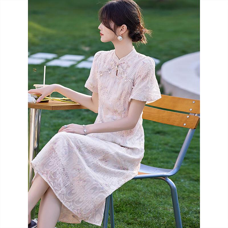 New Chinese Style Embroidered Stand Collar A-line Dress