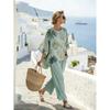 One wholesale, European and American style suit, summer loose round neck bat sleeve top, casual wide-leg pants two-piece set