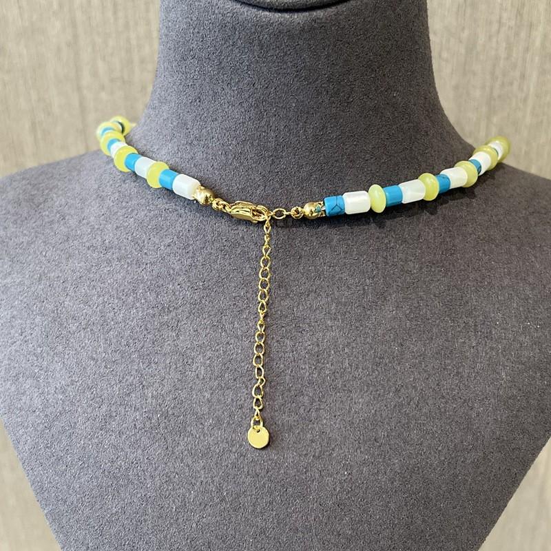 Vacation Style Colorful Natural Stone Necklace Blue Turquoise White Shell Lemon Beaded Choker Women