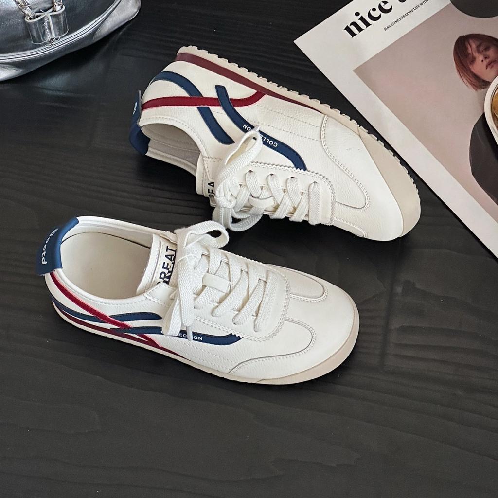 Retro Inner Height Increase Women's Autumn New Versatile Flat White Shoes Sports and Leisure Board Shoes