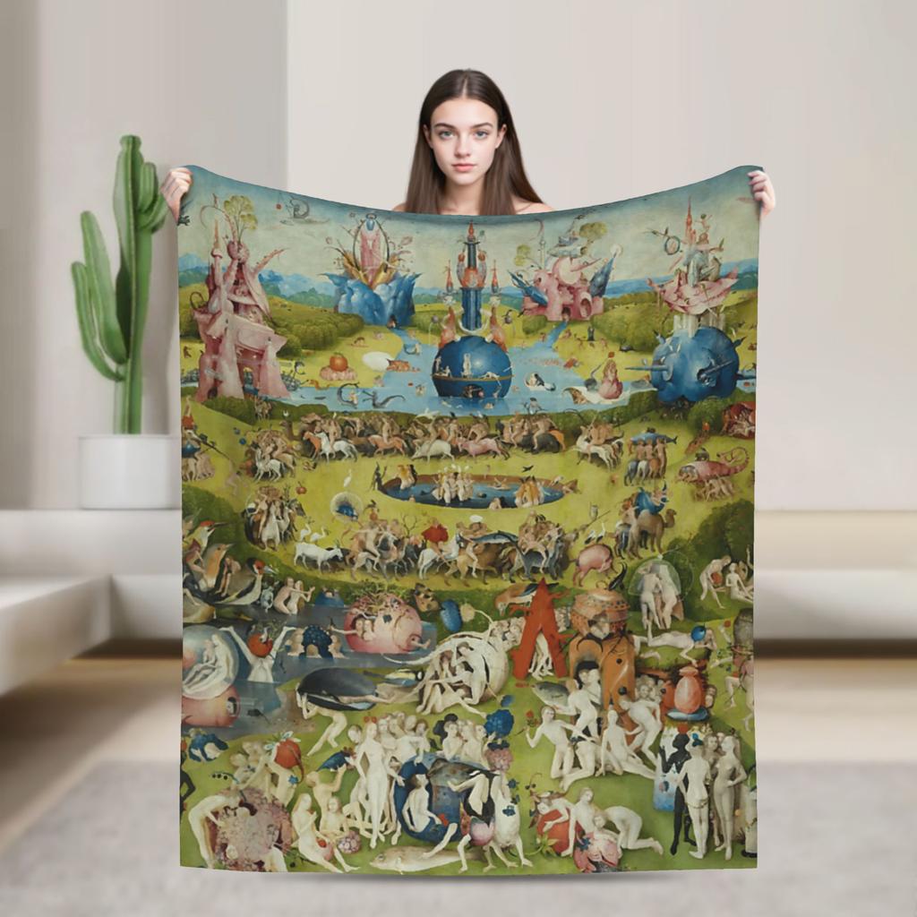 Hieronymus-Bosch Le Jardin des Délices Terrestres Couverture Tricotée Velours Art Super Douce Couverture Jetée pour Couvre-lits Couette